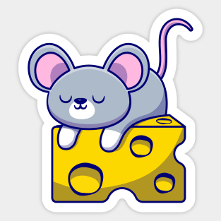 Cute Mouse Sleeping On The Cheese Sticker